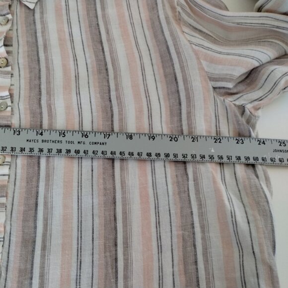 Roots 100% Linen Striped Blouse Size XL Long Sleeve Relaxed Fit Nautical Beach - Picture 5 of 7